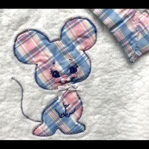 VTG Quiltex Plaid MOUSE White Cream Acrylic Nylon Baby blanket Lovey Security